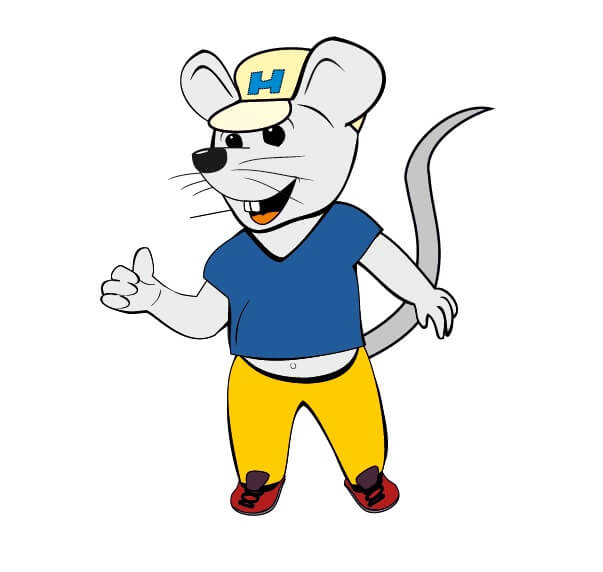 Zdjęcie przedstawia kolorową i wesołą Myszkę w ubraniu