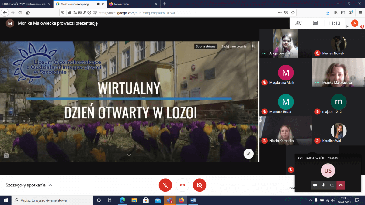 Zrzut ekranu z wirtualnych XVIII Targów Szkół