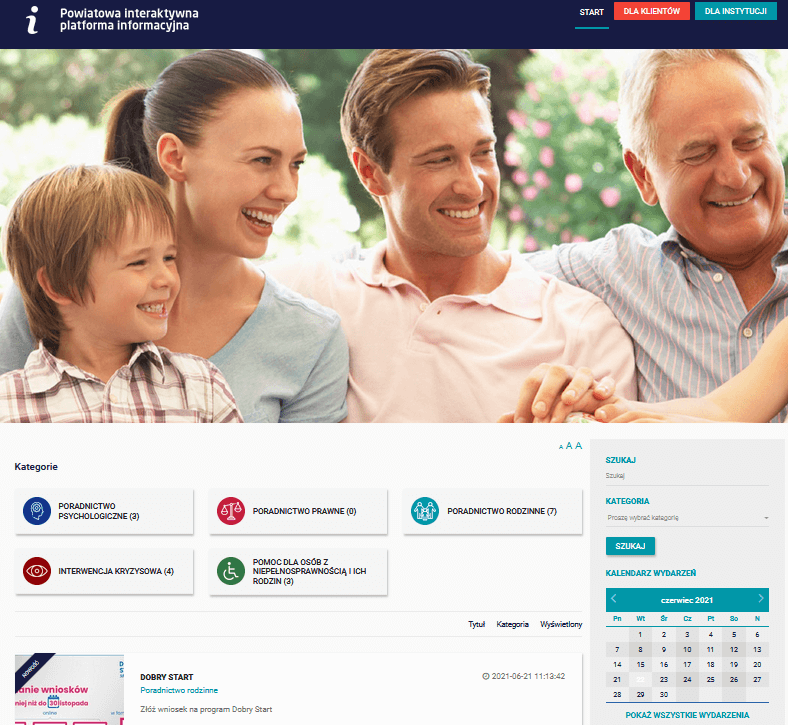 Zrzut ekranu Powiatowej Interaktywnej Platformy Informacyjnej
