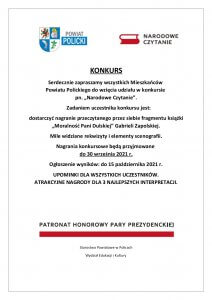 Plakat promujący konkurs pn. Narodowe Czytanie 2021