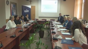 Uczestnicy spotkania roboczego w sali sesyjnej