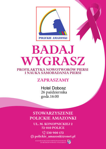 Ulotka dotycząca wykładów i warsztatów dotyczących profilaktyki raka piersi