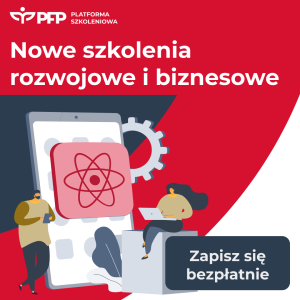 Nowe szkolenia rozwojowe i beznesowe, zapisz się bezpłatnie plakat czerwono biały