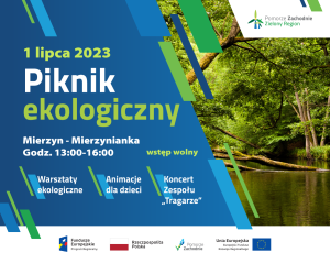 Plakat pikniku ekologicznego ukazujący drzewa po prawej stronie