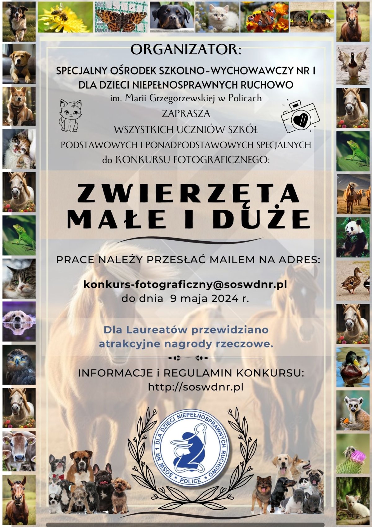 Plakat konkursu pod nazwą Zwierzęta małe i duże