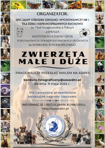 Plakat konkursu pod nazwą Zwierzęta małe i duże