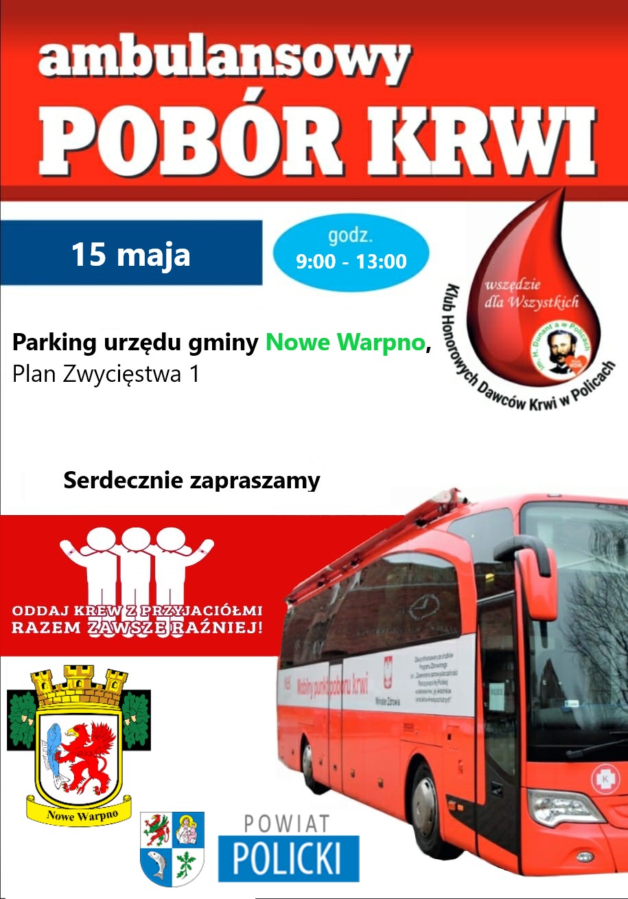 plakat ambulansowego poboru krwi w nowym warpnie