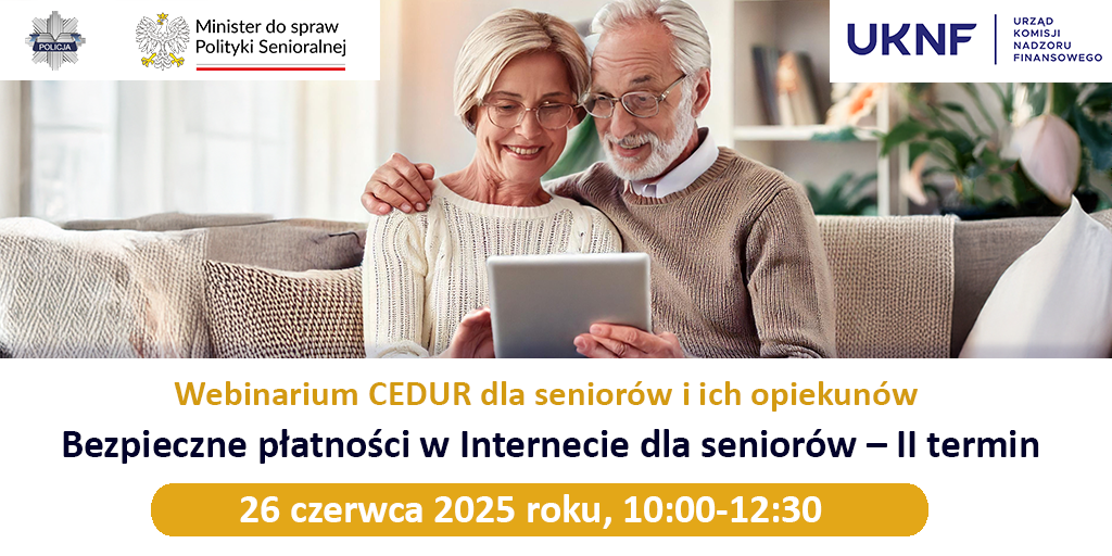 Plakat webinarium dla seniorów i ich opiekunów