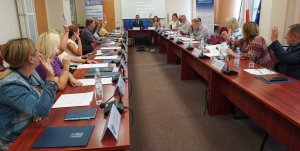 Głosowanie podczas posiedzenia Powiatowej Rady Działalności Pożytku Publicznego w Policach